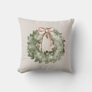 Rustieke Kerst Waterverf Krans en Strik Kussen
