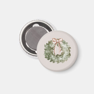 Rustieke Kerst Waterverf Krans en Strik Magneet