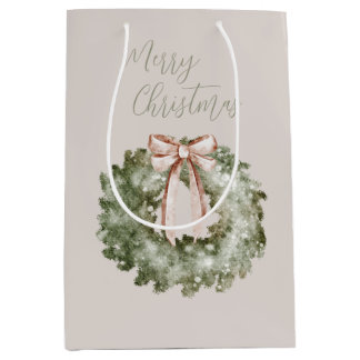 Rustieke Kerst Waterverf Krans en Strik Medium Cadeauzakje