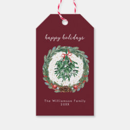 Rustieke Kerst Waterverf Krans Mistletoe  Cadeaulabel