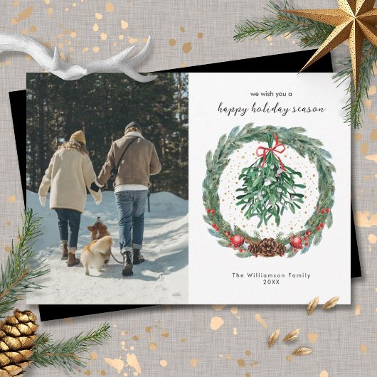Rustieke Kerst Waterverf Krans Mistletoe  Feestdagenkaart