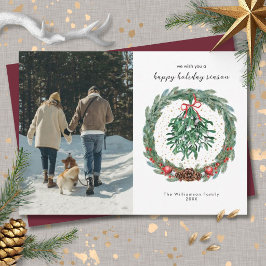 Rustieke Kerst Waterverf Krans Mistletoe  Feestdagenkaart