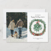 Rustieke Kerst Waterverf Krans Mistletoe  Feestdagenkaart (Voorkant)