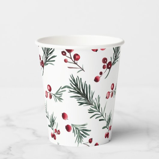 Rustieke Kerst Waterverf Pine Pattern Papieren Bekers (Achterkant)