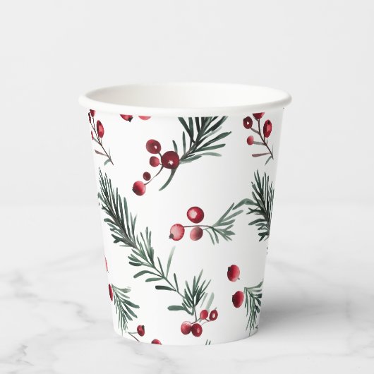Rustieke Kerst Waterverf Pine Pattern Papieren Bekers (Voorkant)