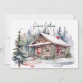 Rustieke Kerst Waterverf Woodland Cabin Feestdagenkaart (Voorkant)