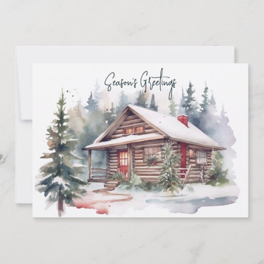 Rustieke Kerst Waterverf Woodland Cabin Feestdagenkaart (Voorkant)