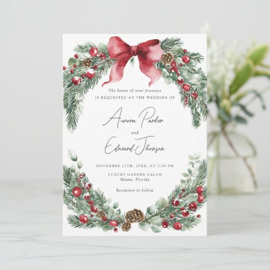 Rustieke Kerst Winter Greenery Wedding Kaart (Staand voorkant)
