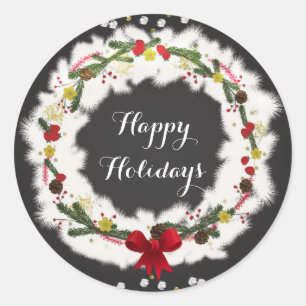 Rustieke Kerst Wit Dennengroen Kerstfeest Ronde Sticker
