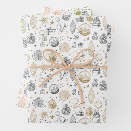 Rustieke Kerst Wrapping Papier Blad Set van 3 Inpakpapier Vel (In situ)