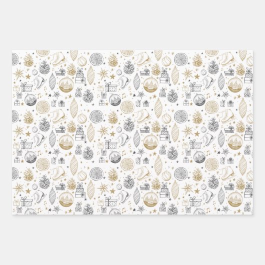 Rustieke Kerst Wrapping Papier Blad Set van 3 Inpakpapier Vel (Voorkant)