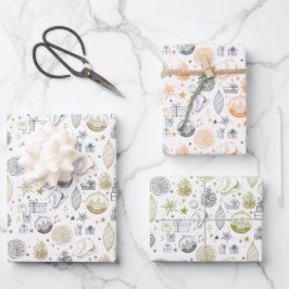 Rustieke Kerst Wrapping Papier Blad Set van 3 Inpakpapier Vel