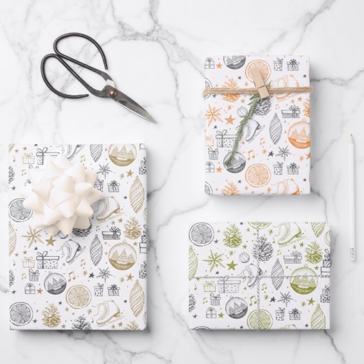 Rustieke Kerst Wrapping Papier Blad Set van 3 Inpakpapier Vel (Voorkant)