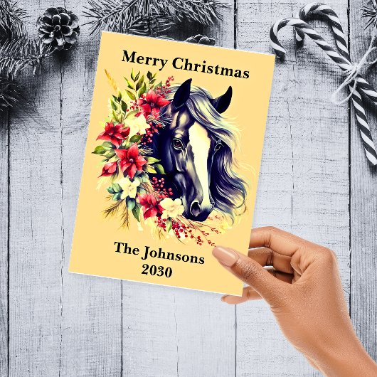 Rustieke Kerst Zwarte Paard Krans Vakantie Feestdagen Kaart
