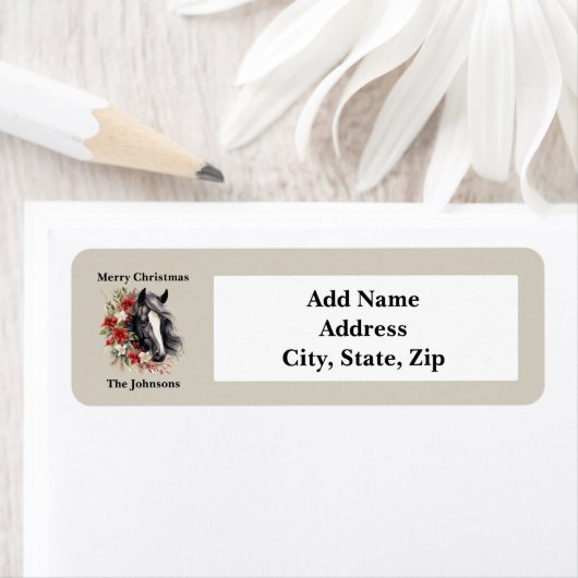 Rustieke Kerst Zwarte Paard Rode Krans Etiket (Insitu)