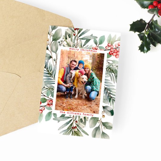 Rustieke Kerstbessen Groet Foto Feestdagenkaart