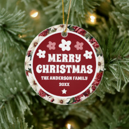  rustieke kerstbloemen bladeren keramisch ornament