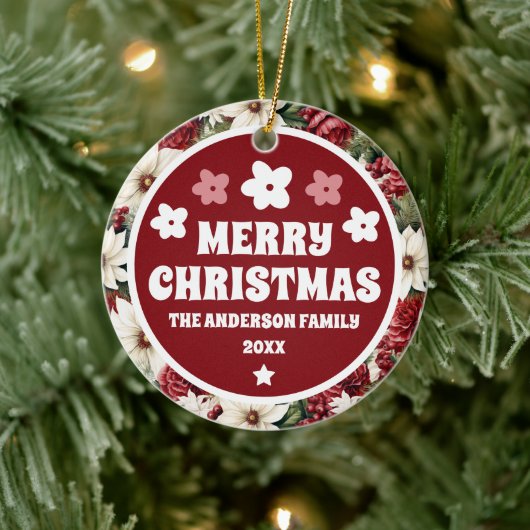 rustieke kerstbloemen bladeren keramisch ornament (Boom)