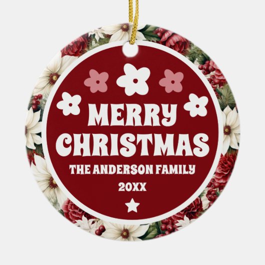  rustieke kerstbloemen bladeren keramisch ornament (Voorkant)