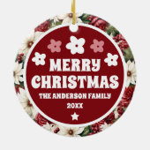 rustieke kerstbloemen bladeren keramisch ornament (Achterkant)