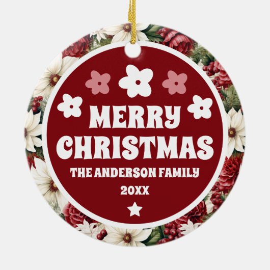 rustieke kerstbloemen bladeren keramisch ornament (Achterkant)
