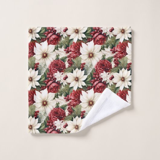 rustieke kerstbloemen bladeren Pattern Bad Handdoek (Wasdoekje)