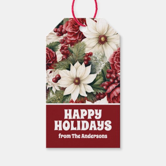 rustieke kerstbloemen bladeren Pattern Cadeaulabel (Voorkant)