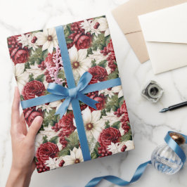  rustieke kerstbloemen bladeren Pattern Cadeaupapier