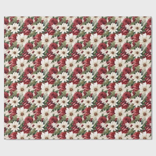rustieke kerstbloemen bladeren Pattern Cadeaupapier (Vlak)