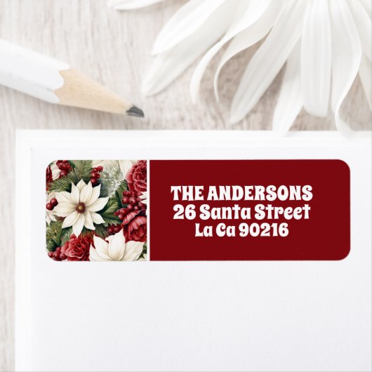  rustieke kerstbloemen bladeren Pattern Etiket (Insitu)