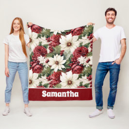  rustieke kerstbloemen bladeren Pattern Fleece Deken