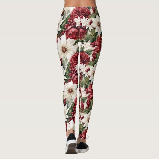  rustieke kerstbloemen bladeren Pattern Leggings (Achterkant)