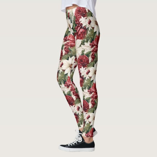  rustieke kerstbloemen bladeren Pattern Leggings (Links)