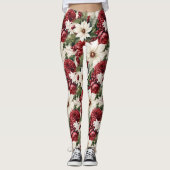  rustieke kerstbloemen bladeren Pattern Leggings (Voorkant)