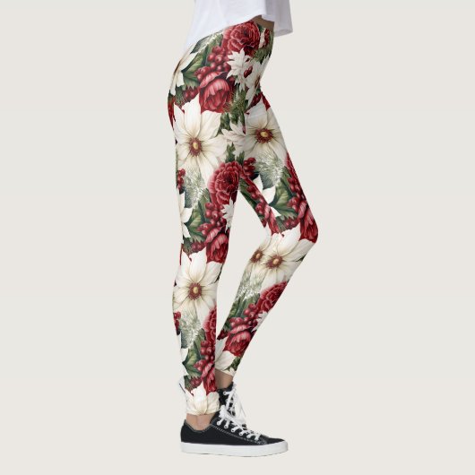  rustieke kerstbloemen bladeren Pattern Leggings (Rechts)