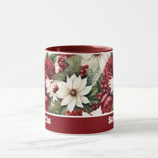  rustieke kerstbloemen bladeren Pattern Mok (Midden)