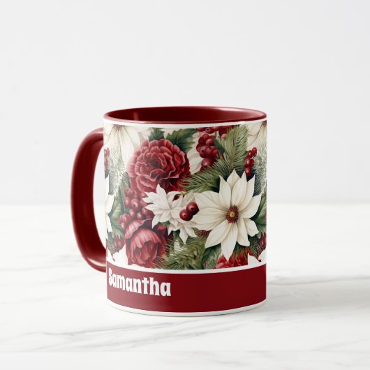  rustieke kerstbloemen bladeren Pattern Mok (Voorkant links)