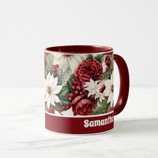  rustieke kerstbloemen bladeren Pattern Mok (Voorkant rechts)