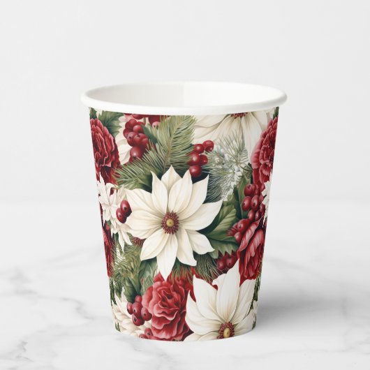  rustieke kerstbloemen bladeren Pattern Papieren Bekers (Links)