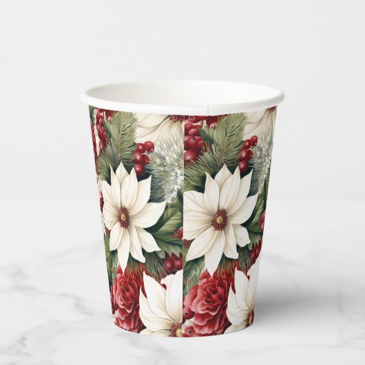  rustieke kerstbloemen bladeren Pattern Papieren Bekers (Rechts)