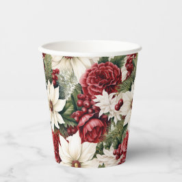  rustieke kerstbloemen bladeren Pattern Papieren Bekers