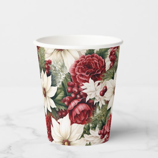  rustieke kerstbloemen bladeren Pattern Papieren Bekers (Voorkant)