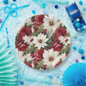  rustieke kerstbloemen bladeren Pattern Papieren Bordje (Feest)