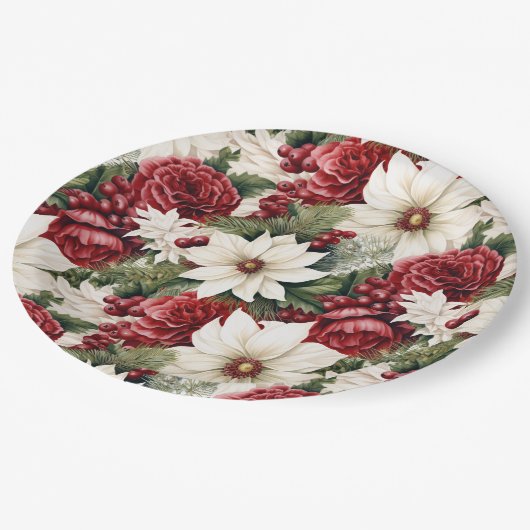  rustieke kerstbloemen bladeren Pattern Papieren Bordje (Gekanteld)