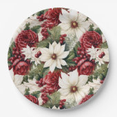  rustieke kerstbloemen bladeren Pattern Papieren Bordje (Voorkant)