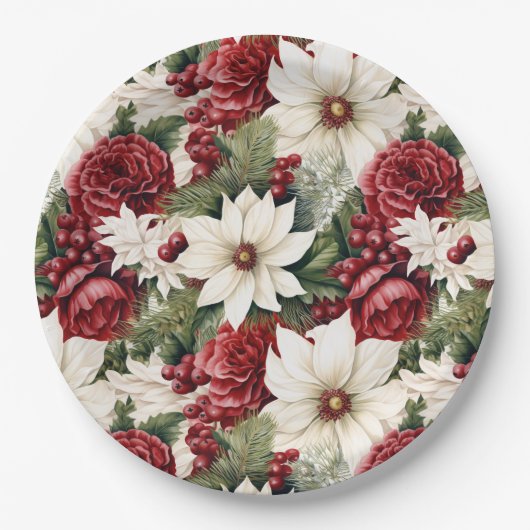  rustieke kerstbloemen bladeren Pattern Papieren Bordje (Voorkant)