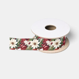 rustieke kerstbloemen bladeren Pattern Satijnen Lint