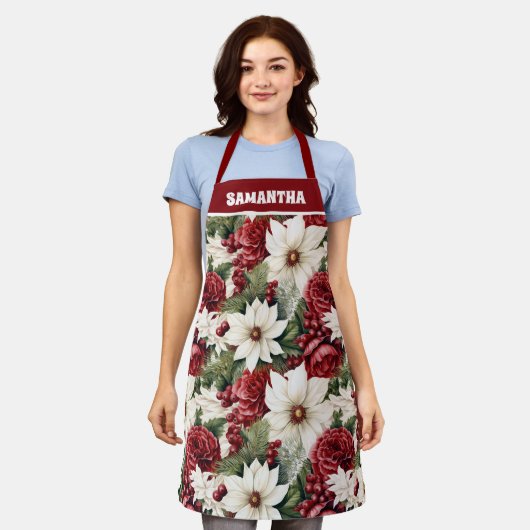  rustieke kerstbloemen bladeren Pattern Schort (Gedragen)