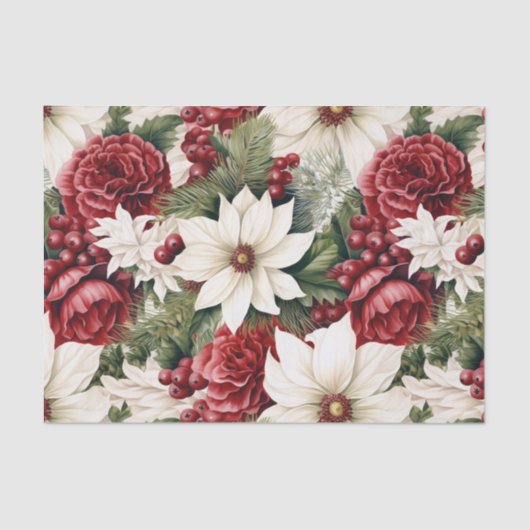  rustieke kerstbloemen bladeren Pattern Tissuepapier (Voorkant)