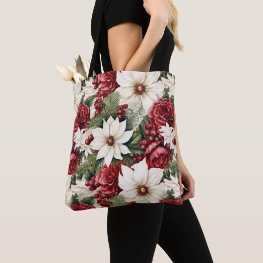  rustieke kerstbloemen bladeren Pattern Tote Bag (Dichtbij)